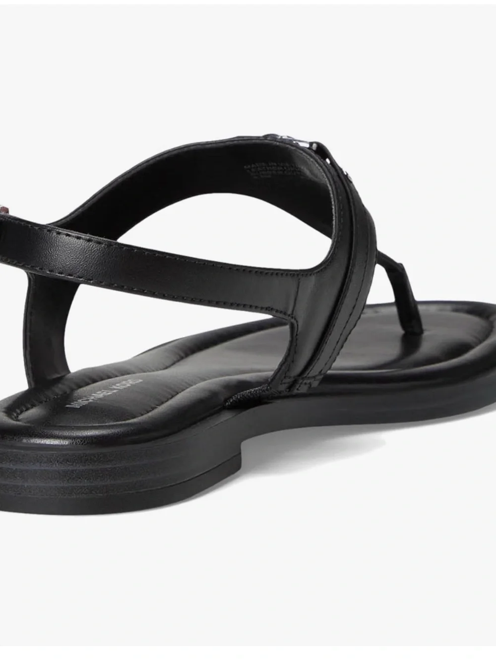 NWOT Michael Kors Black Leather T-Strap Thong Sandals MK Logo Ankle Strap Size 8